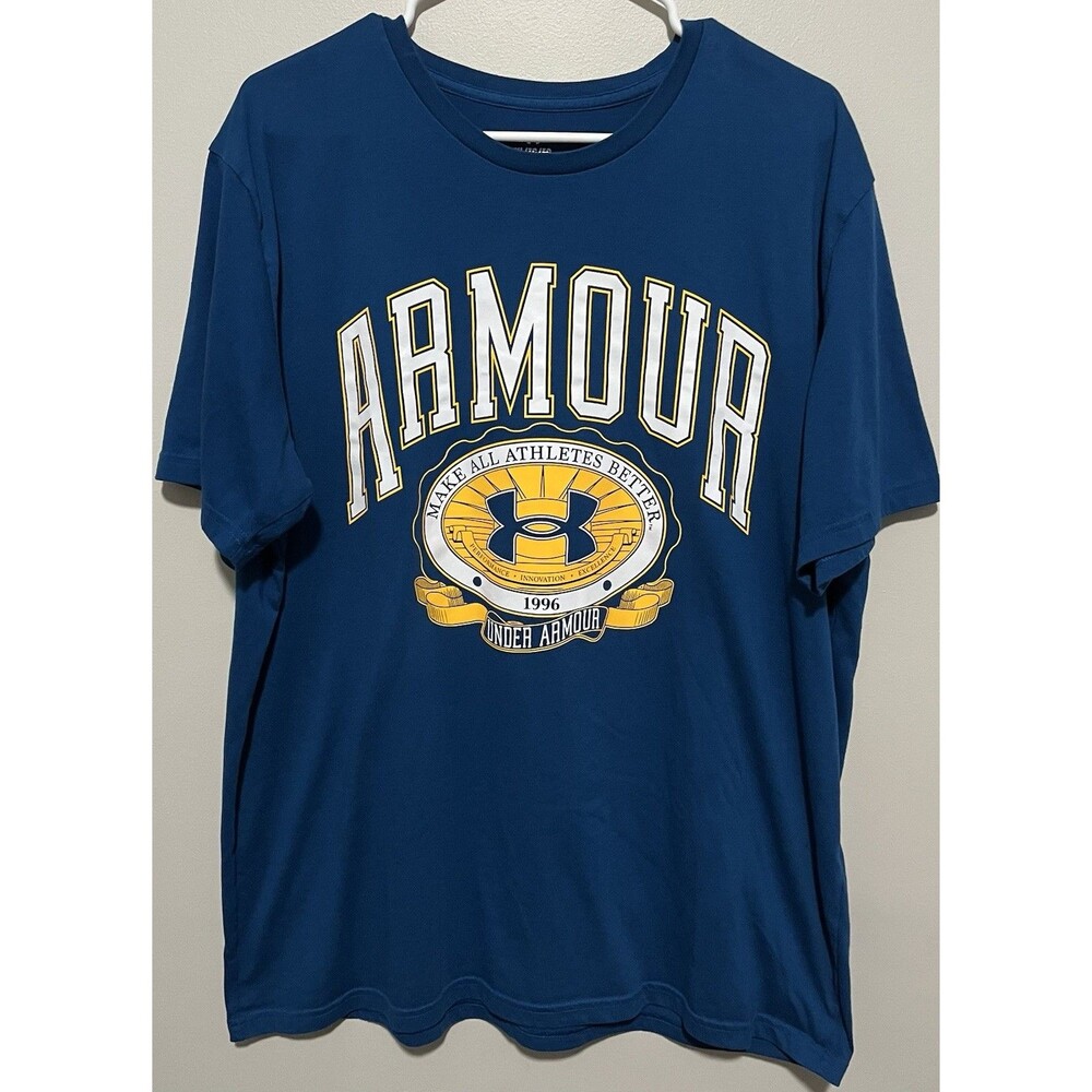Under Armour Shirt Mens 2XL Blue Collegiate Crest Short Sleeve Top XL Tshirt
